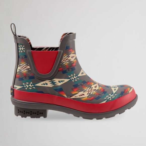 NWT $120 Pendleton Tucson Waterproof Chelsea Ankle Rubber Rain Boot Gray Red Sz6 - Picture 4 of 13